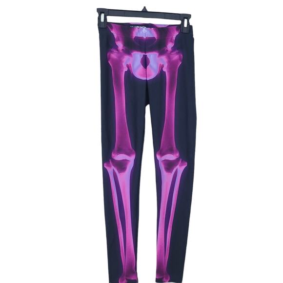 GearBunch Bones Skeleton Leggings XS Xsmall Purple Pink Halloween Athletic Run - Picture 1 of 4
